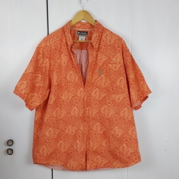 Columbia Men's Orange Short Sleeve Pocket Shirt Hiking Leisure Performance S.xxl - Picture 1 of 8
